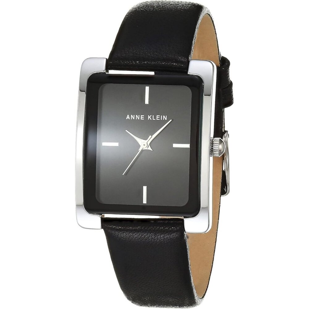 Women's Black/Silver Leather Strap Crystal Lens Buckle Closure Gold-Tone Watch